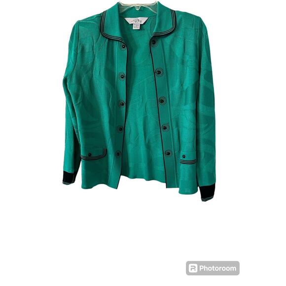 MING WANG MINT GREEN/BLACK OPEN CARDIGAN SZ S
